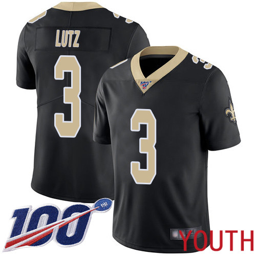 New Orleans Saints Limited Black Youth Wil Lutz Home Jersey NFL Football #3 100th Season Vapor Untouchable Jersey